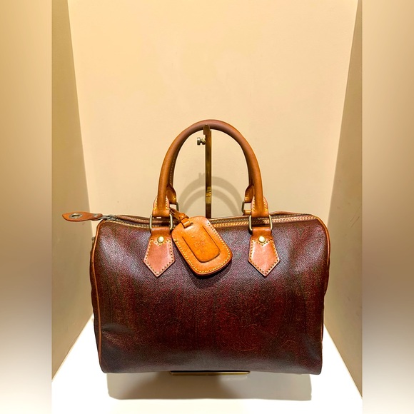 Etro Boston Bordeaux Handbag w/Lock & Key (Speedy Style)